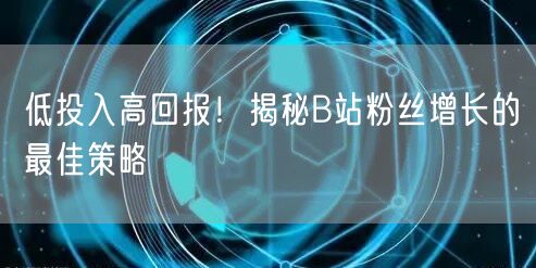 低投入高回报！揭秘B站粉丝增长的最佳策略
