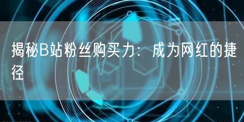 揭秘B站粉丝购买力：成为网红的捷径
